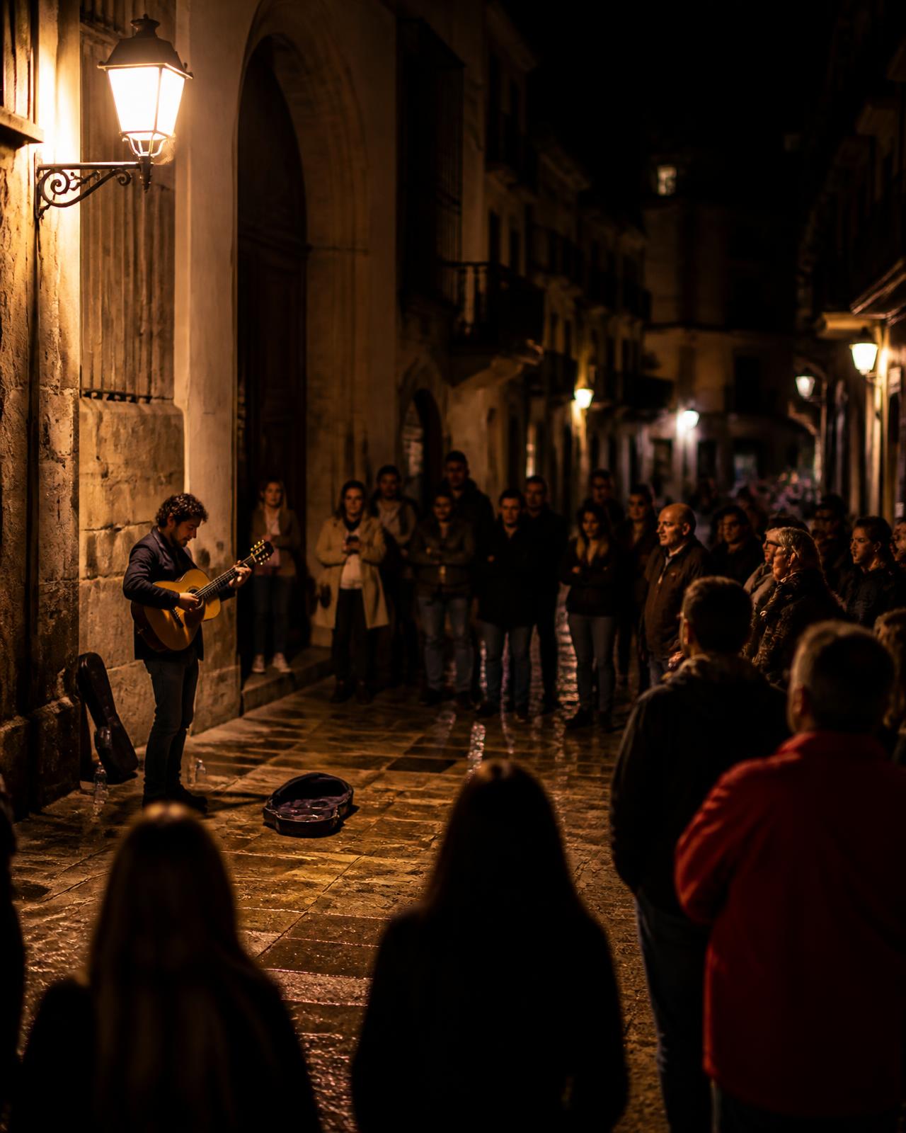 A street performance at night